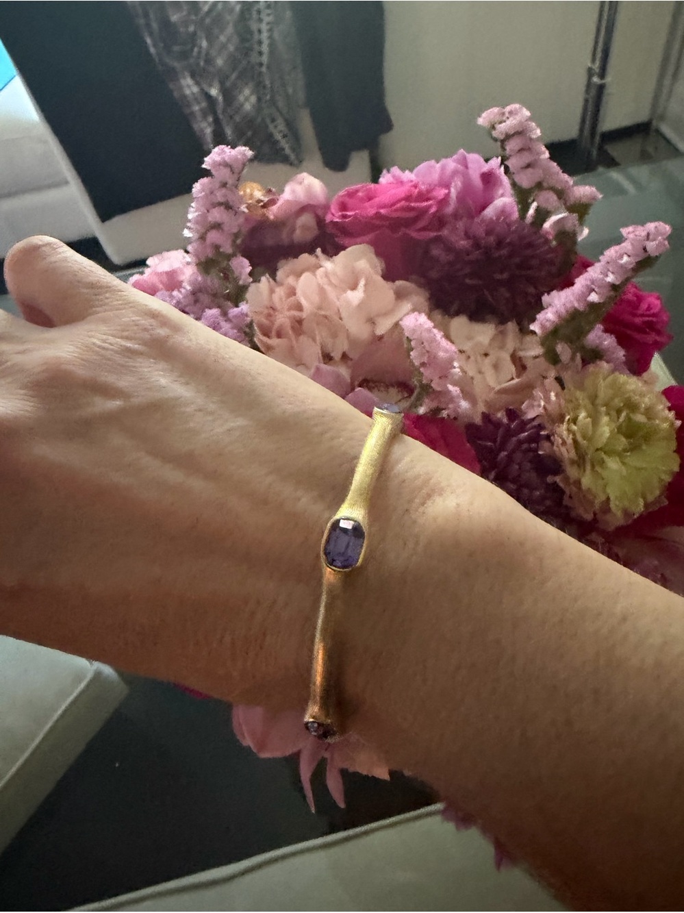 Gold-Tone Bracelet with Purple Gemstones